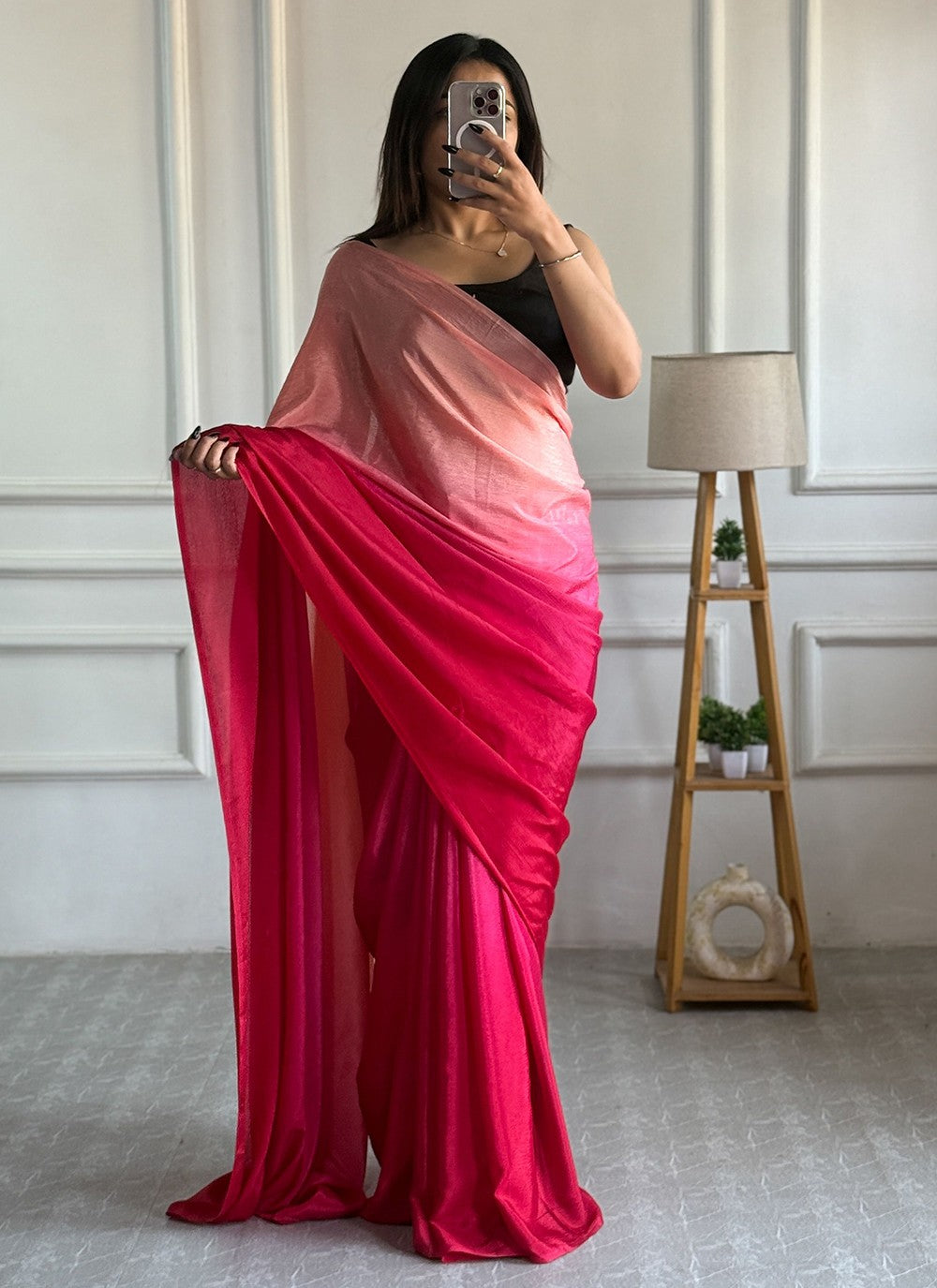 Pink Chinon Contemporary Saree Plain S16499