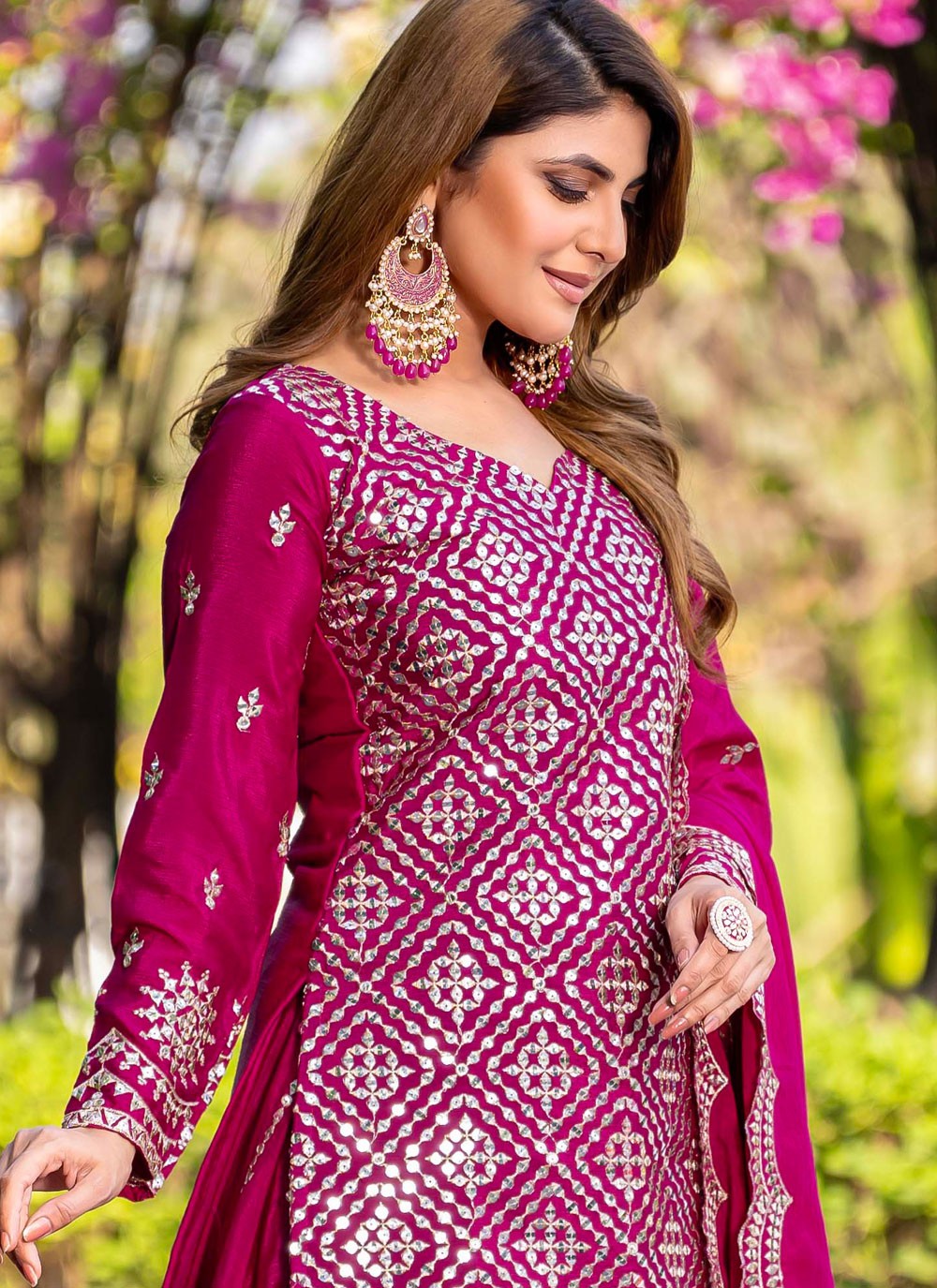 Palazzo Suit Sequins, Thread Hot Pink T6916