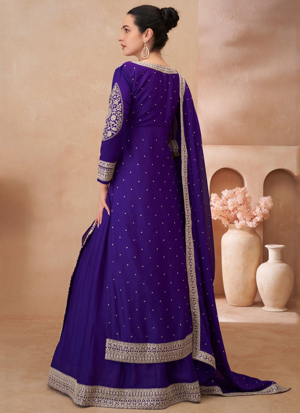 Embroidered Chinon, Silk Purple Lehenga - L3340