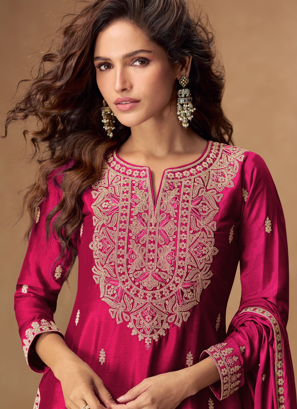 Palazzo Suit Embroidered Pink T8541