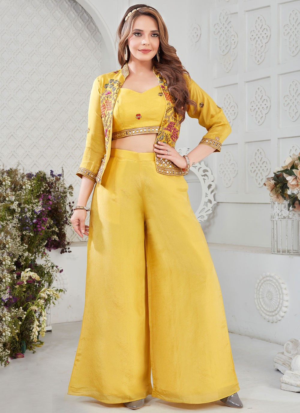 Salwar Suit Mirror Yellow Chinon T5800