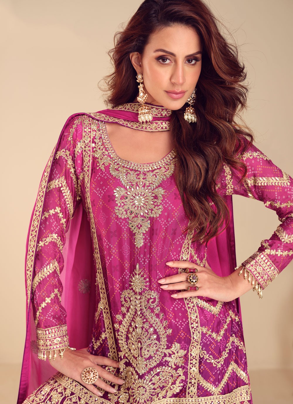 Palazzo Suit Embroidered, Sequins, Zari Pink T8560