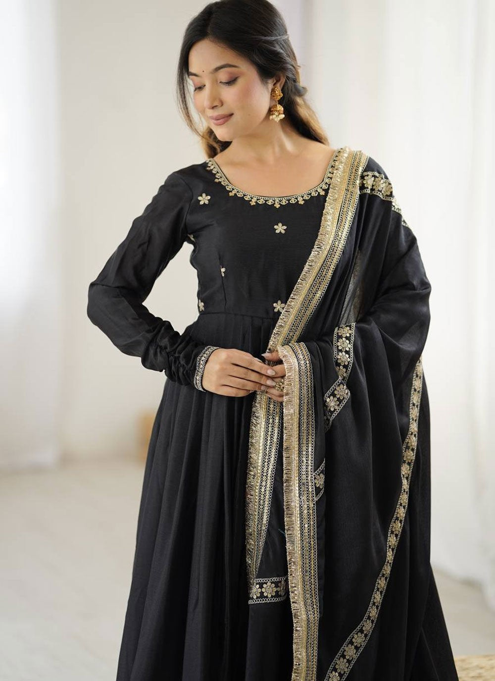 Anarkali Embroidered, Sequins, Zari Black T7623