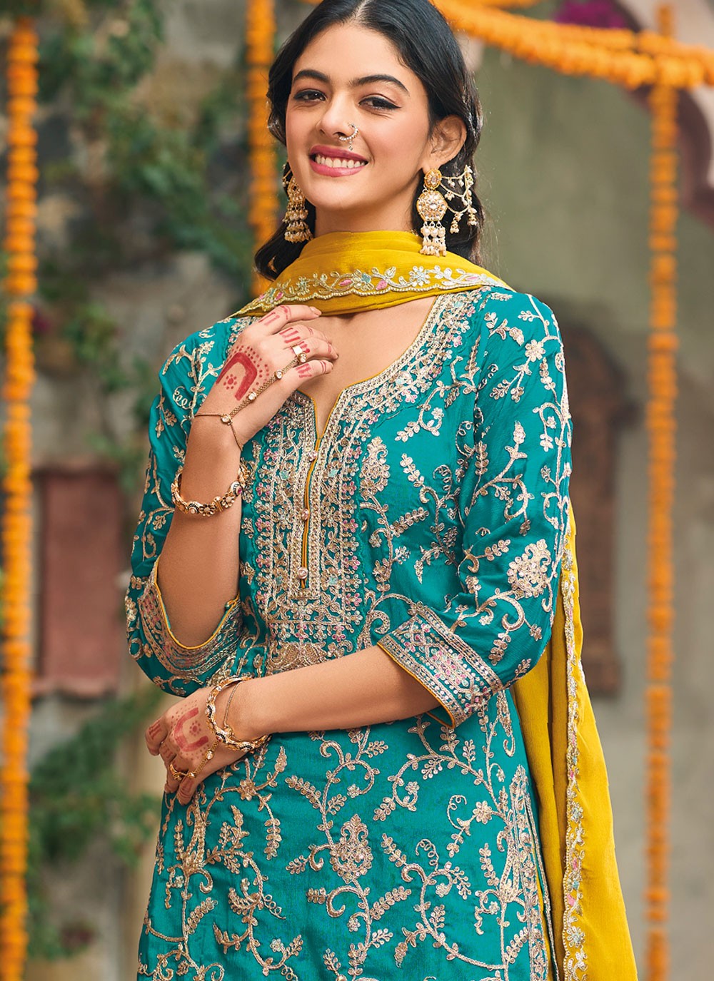 Salwar Suit Embroidered Rama Chinon T5396