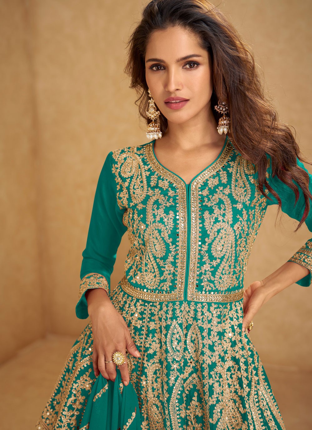 Sharara Suit Embroidered, Mirror, Zari Rama T6675