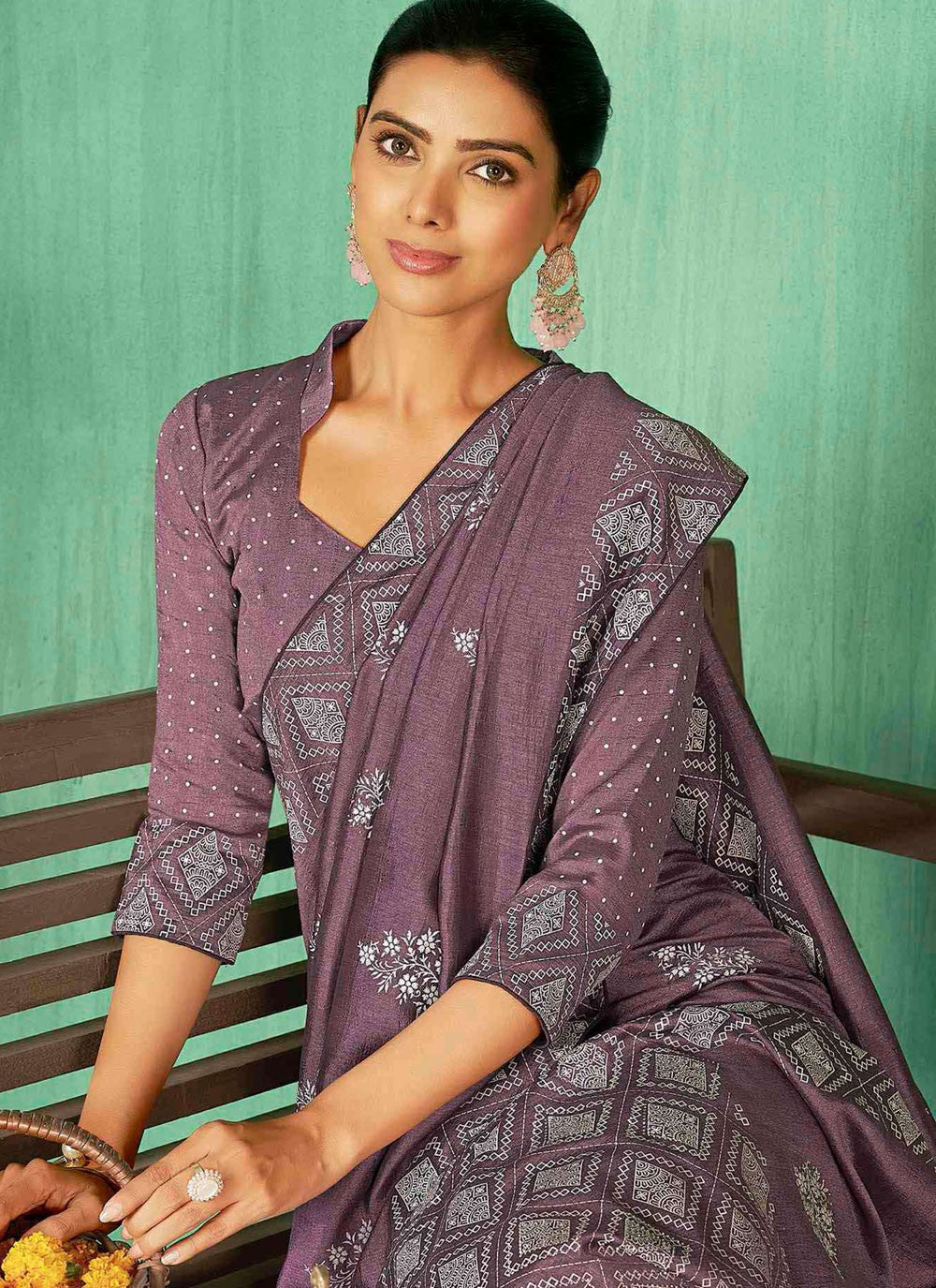 Classic Saree Abstract Print Brown Silk Saree S13221