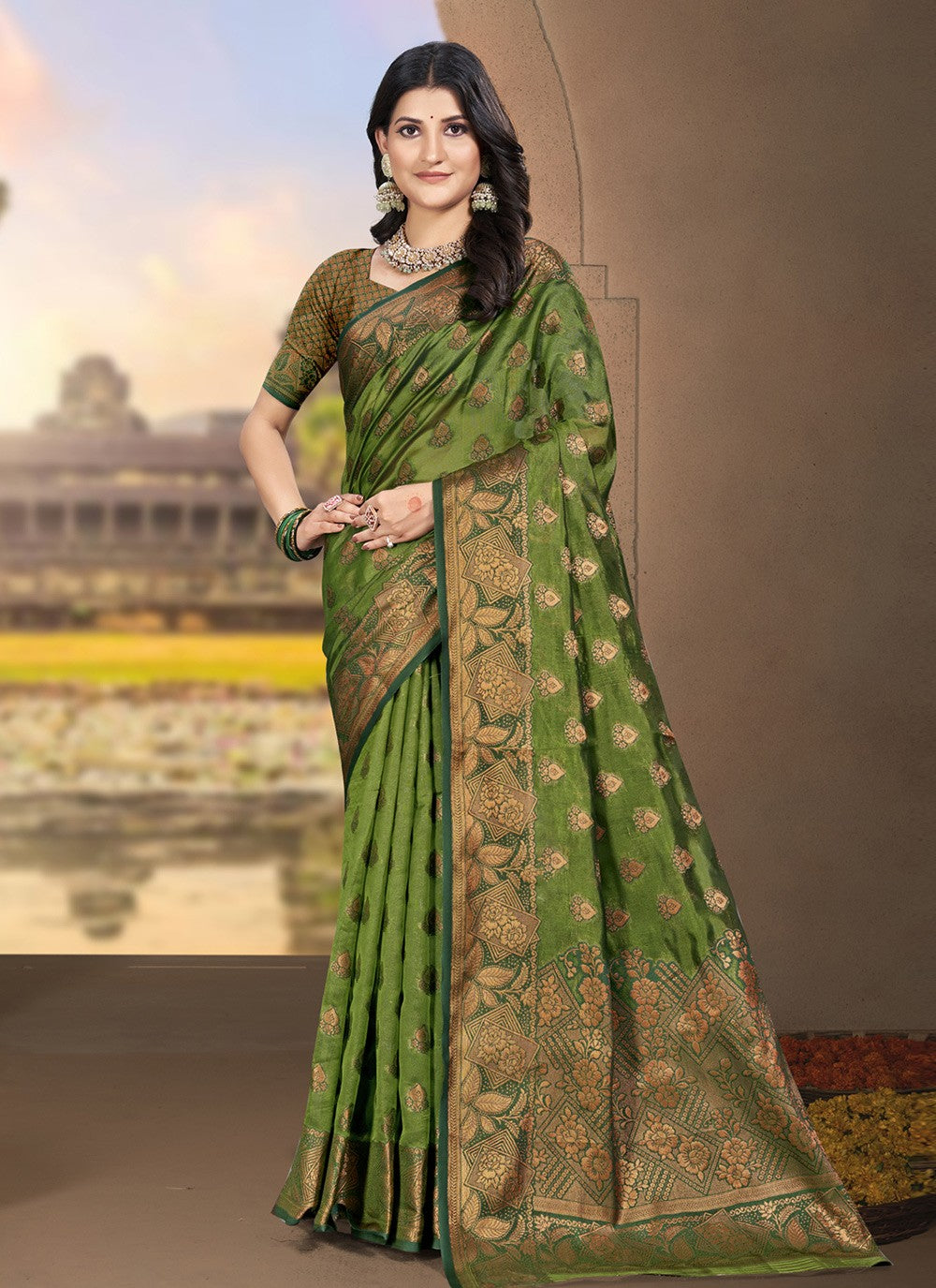 Classic Saree Woven Green Silk S12759