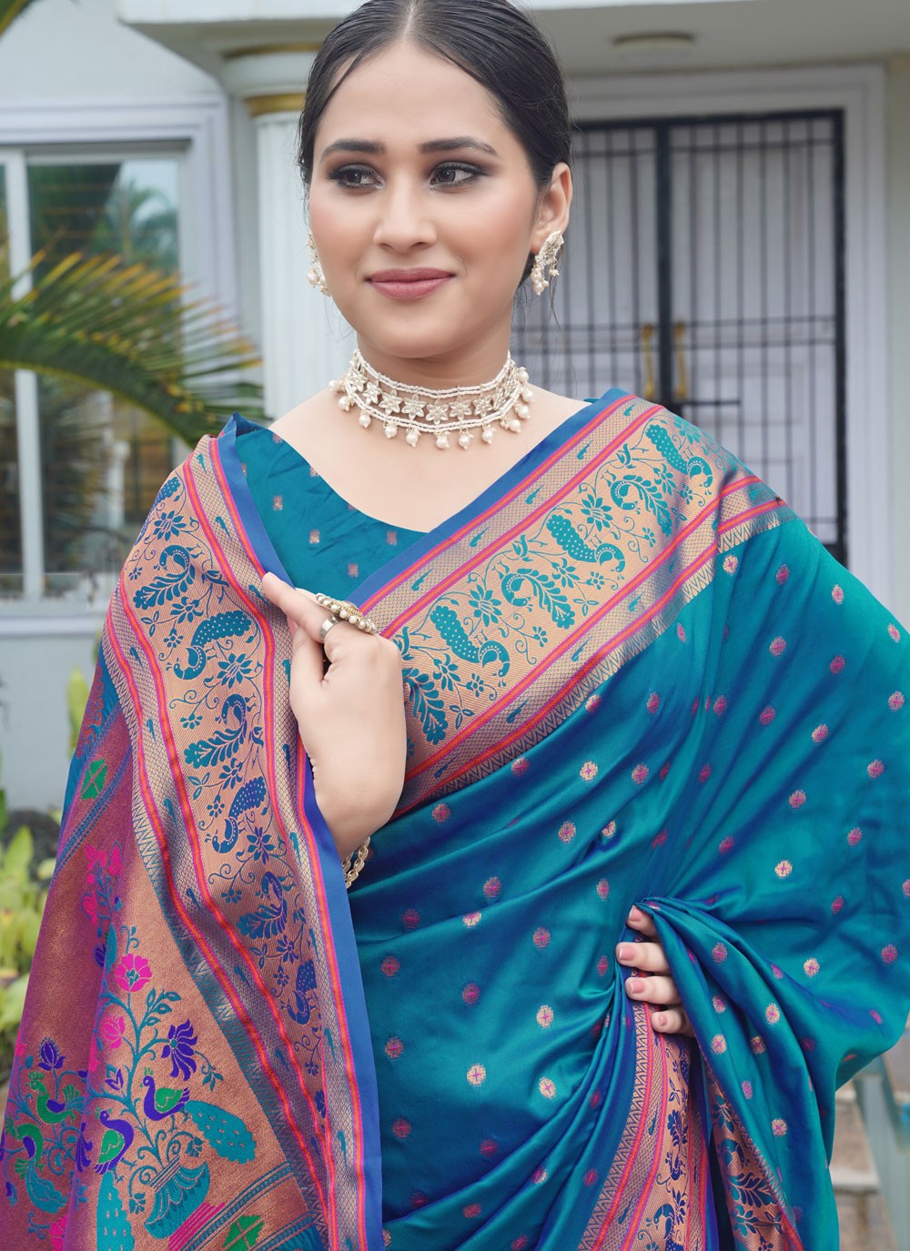 Classic Saree Weaving Zari Blue Paithni S12639