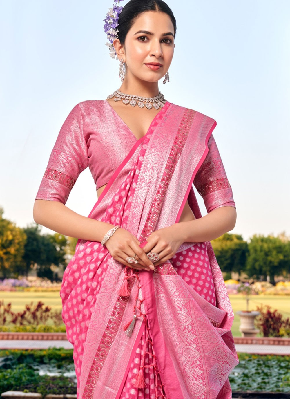 Pink Georgette Classic Saree Weaving Zari S20317
