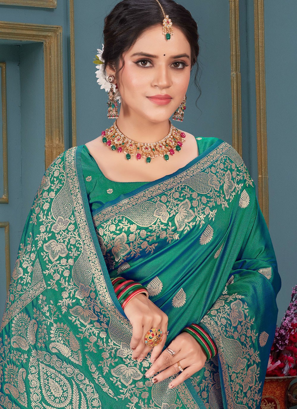 Classic Saree Jacquard Work Green Silk Saree S12849