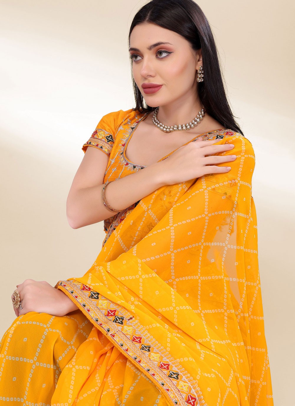 Border Work Georgette Yellow Saree S14057
