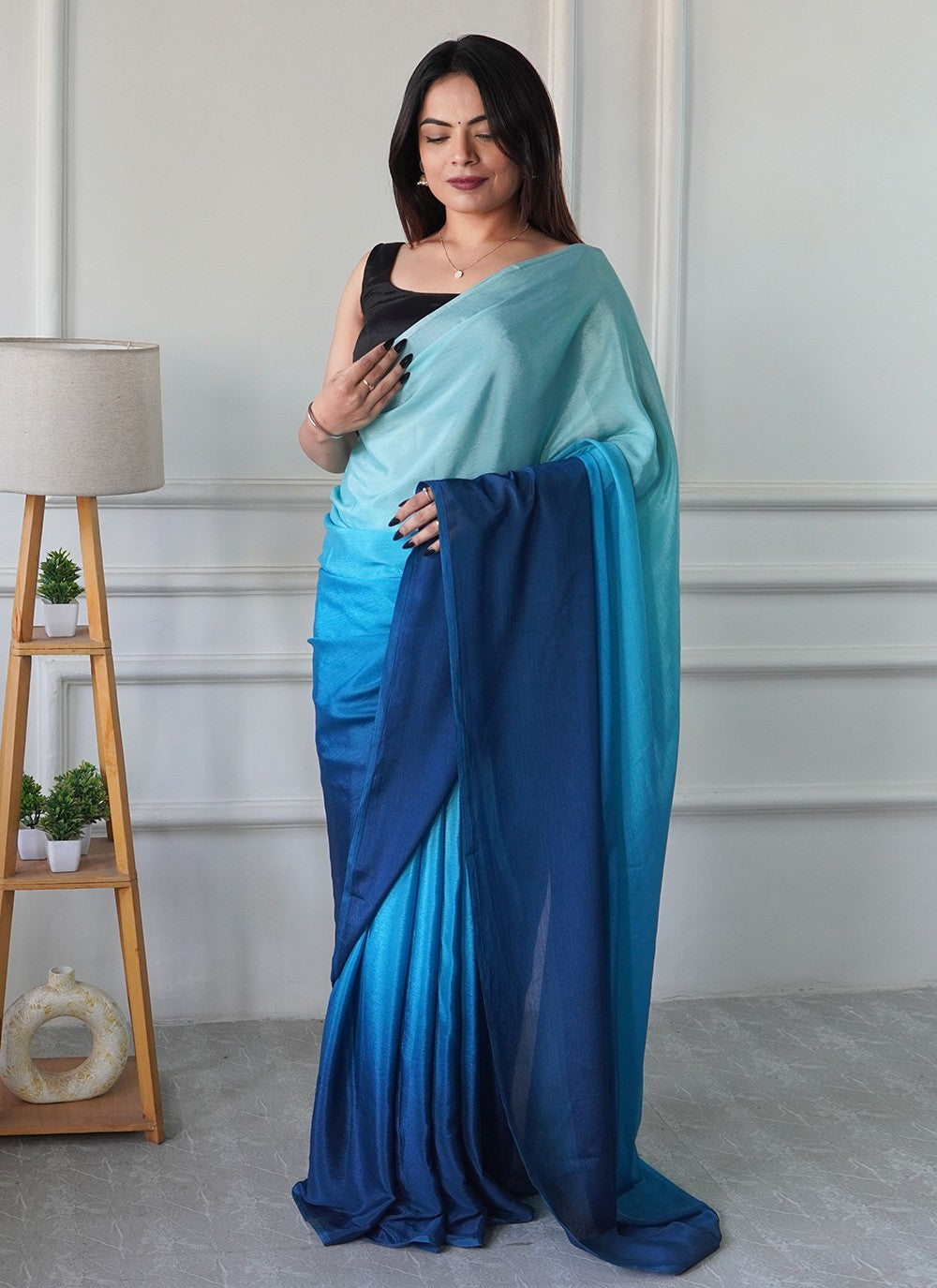 Blue Chinon Classic Saree Plain S16494