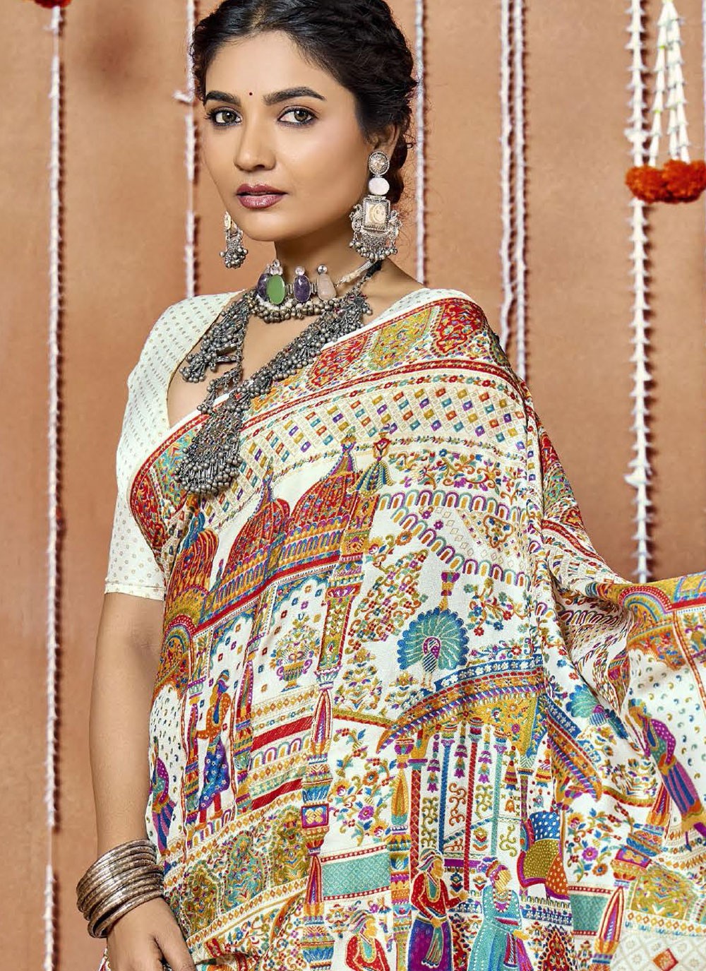 Multi Colour Faux Crepe Classic Saree Printed S20456