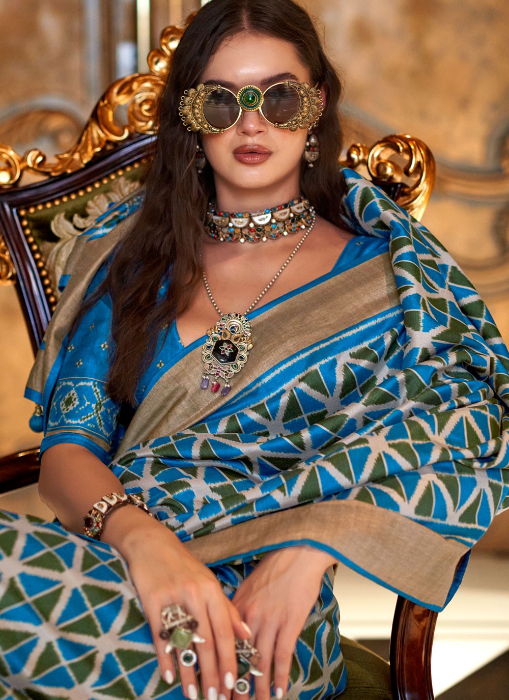 Aqua Blue Silk Classic Saree Printed S20352