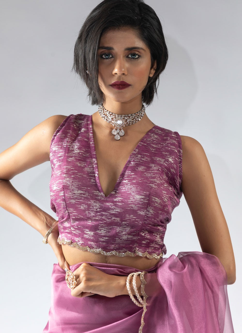 Border Work Organza Magenta Classic Saree S15591