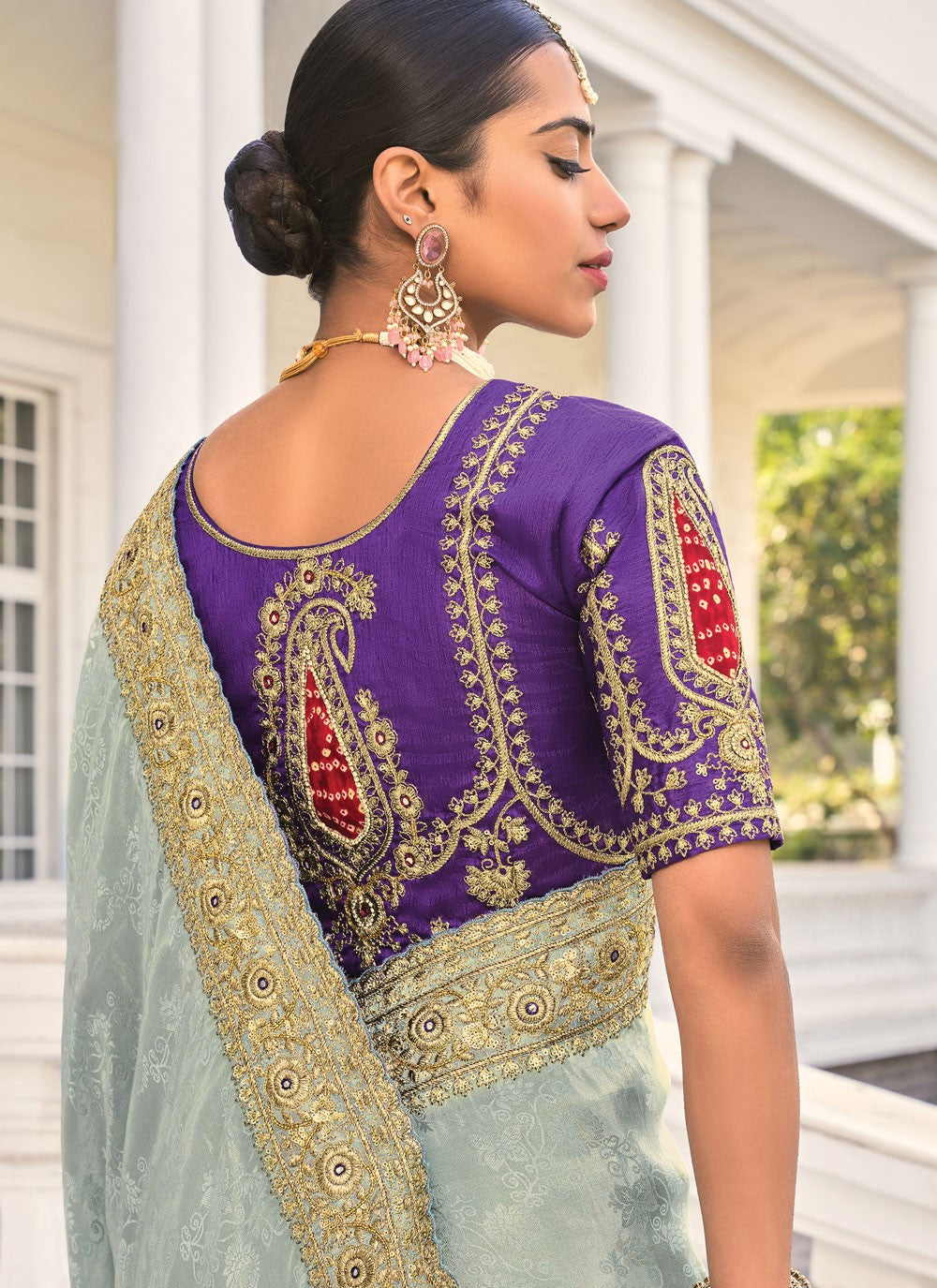 Cut Work Crepe Jacquard Aqua Blue Saree S14297