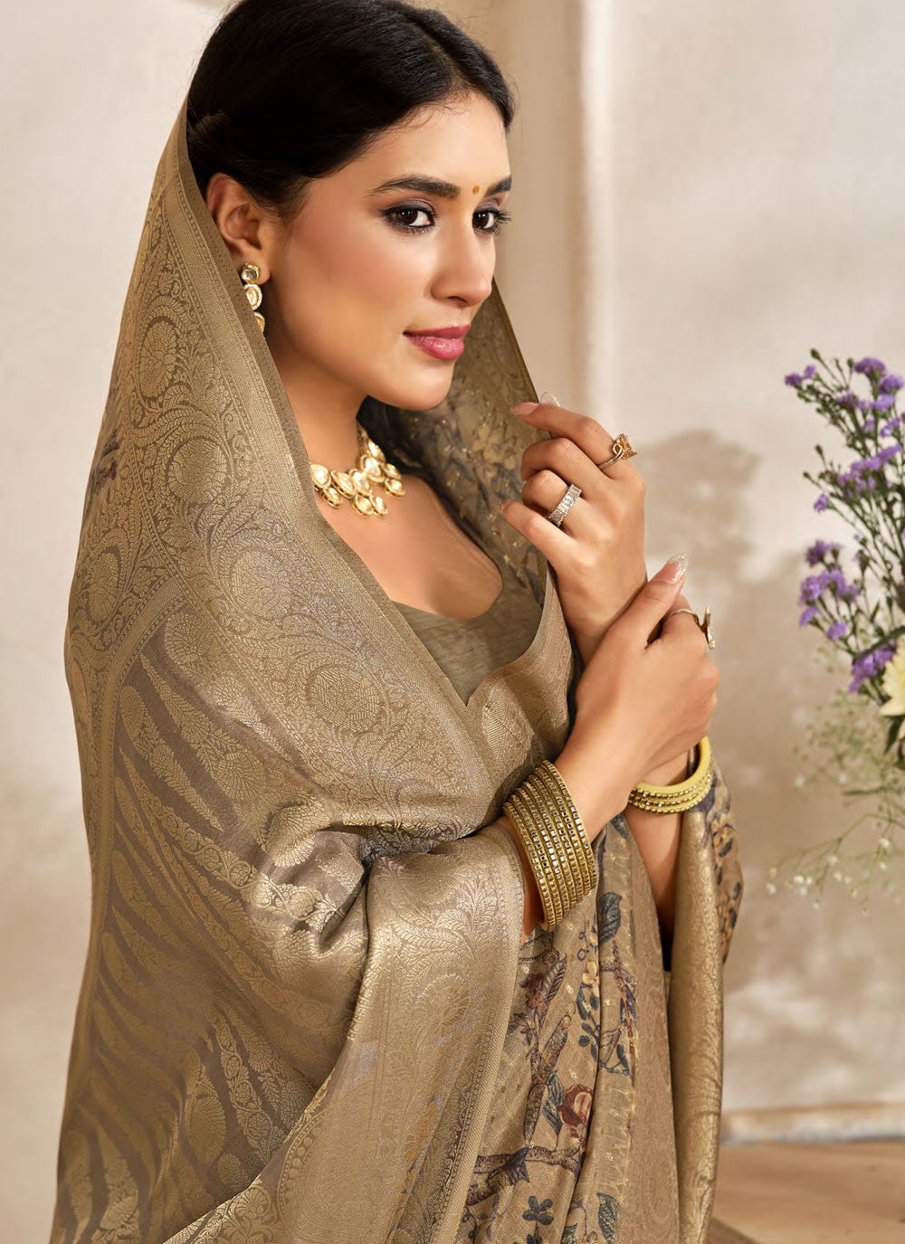 Classic Saree Weaving Zari Brown Silk Saree S13318