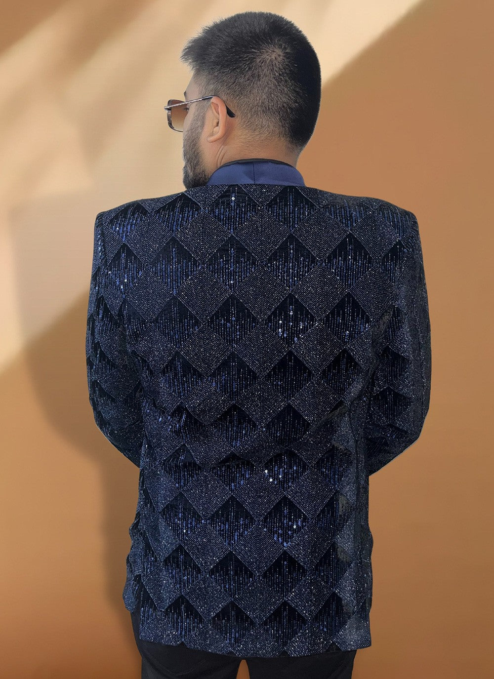Embroidered Velvet Blue Coats & Blazers - M5579