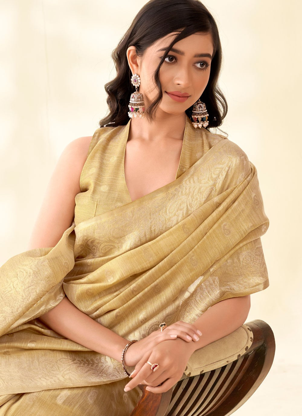 Brown Silk Contemporary Saree Buttis, Weaving Zari, Zari S17892