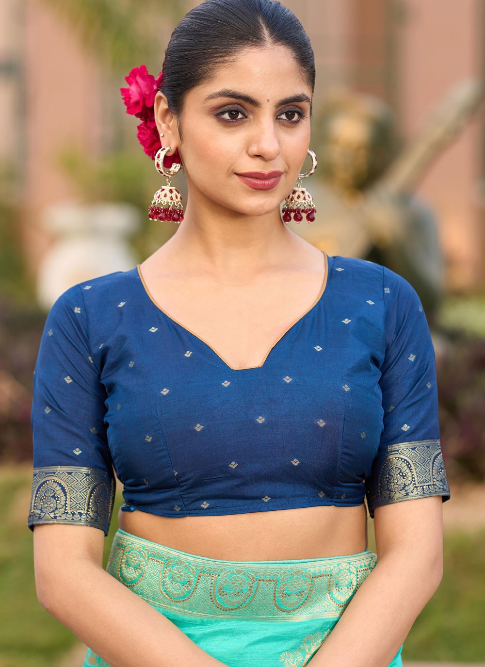 Meenakari Pure Dola Turquoise Contemporary Saree S14924