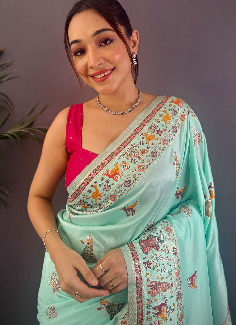 Aqua Blue Pashmina Contemporary Saree Weaving Zari S17667