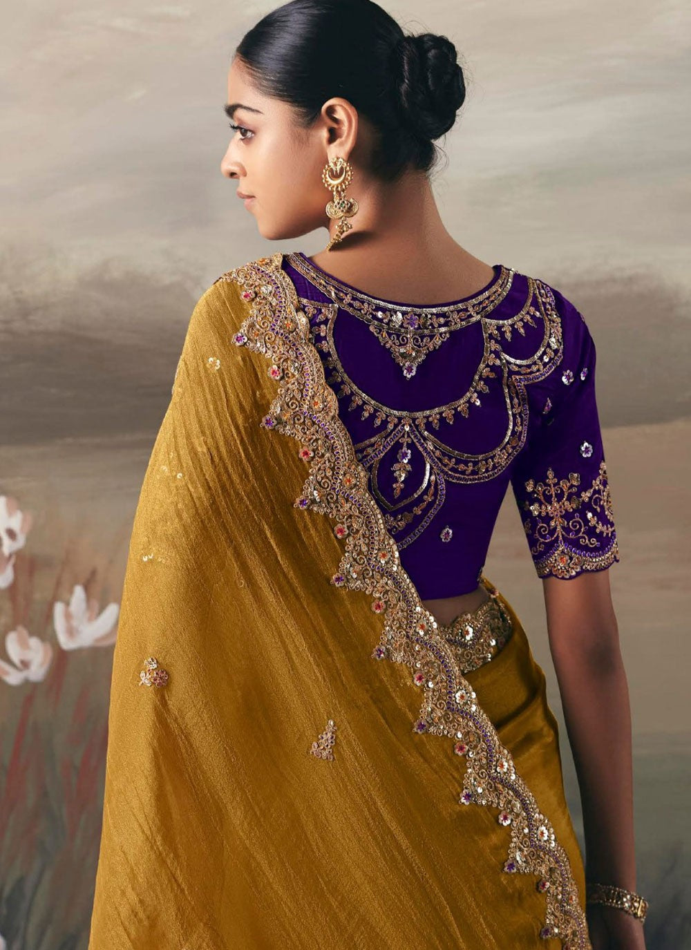 Mustard Tissue Contemporary Saree Embroidered, Resham, Thread S20401