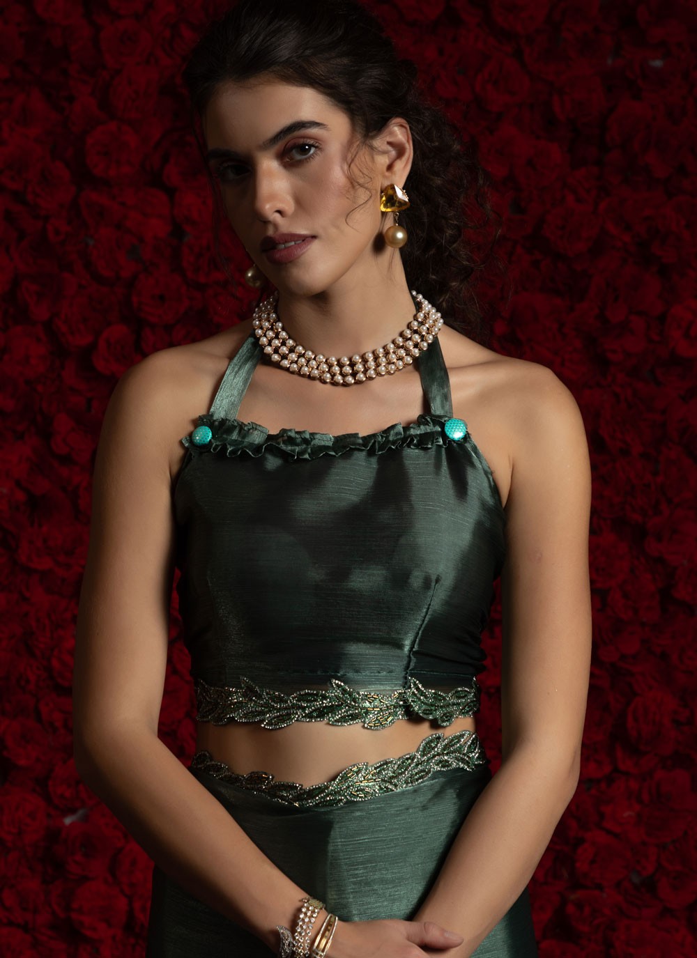 Teal Chiffon Contemporary Saree Hand Embroidery, Zircon S17801