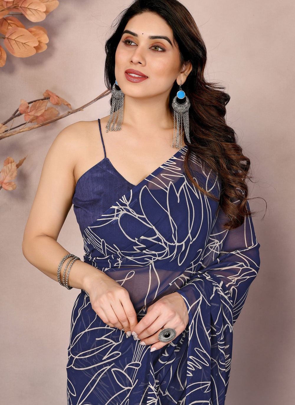 Printed Georgette Blue Saree S13944