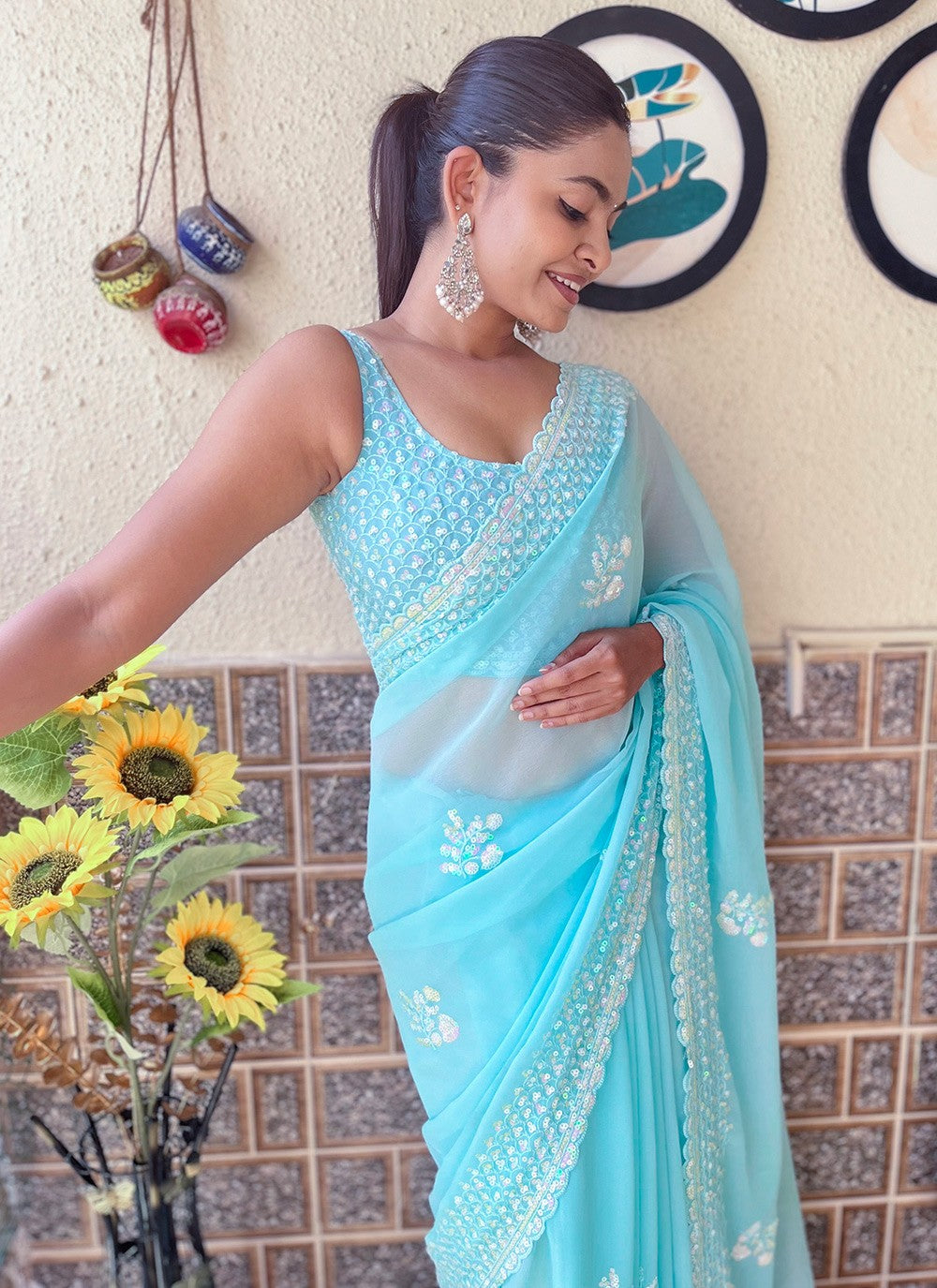 Traditional Embroidered Georgette Saree - S9743