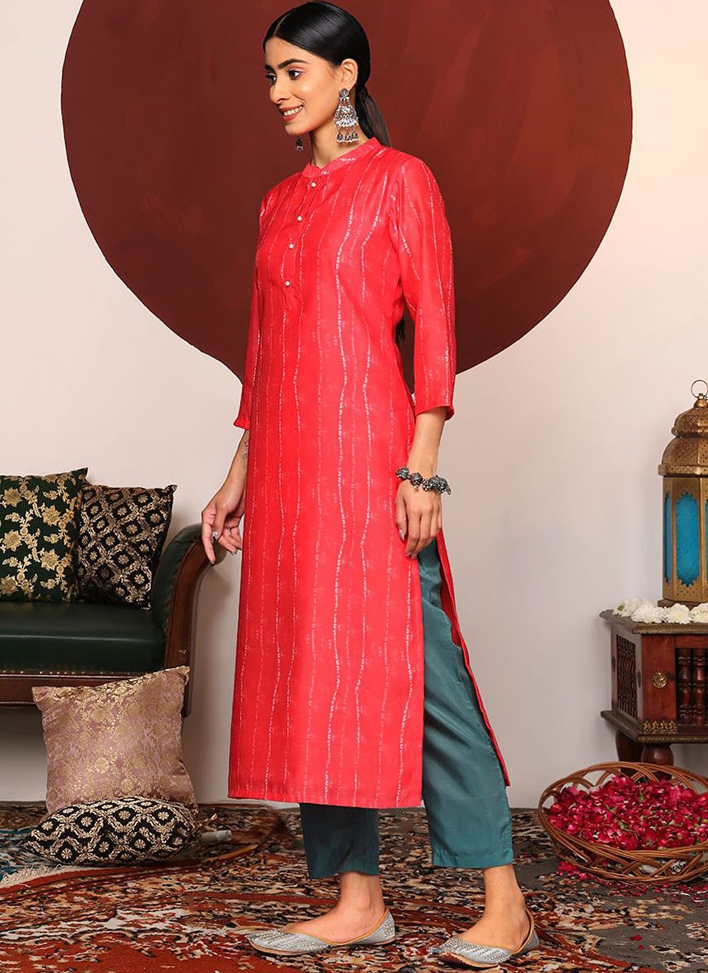Salwar Suit Abstract Print Orange Cotton T5281