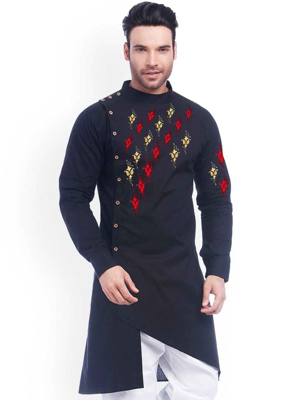 Embroidered Cotton Black Kurta - M2343