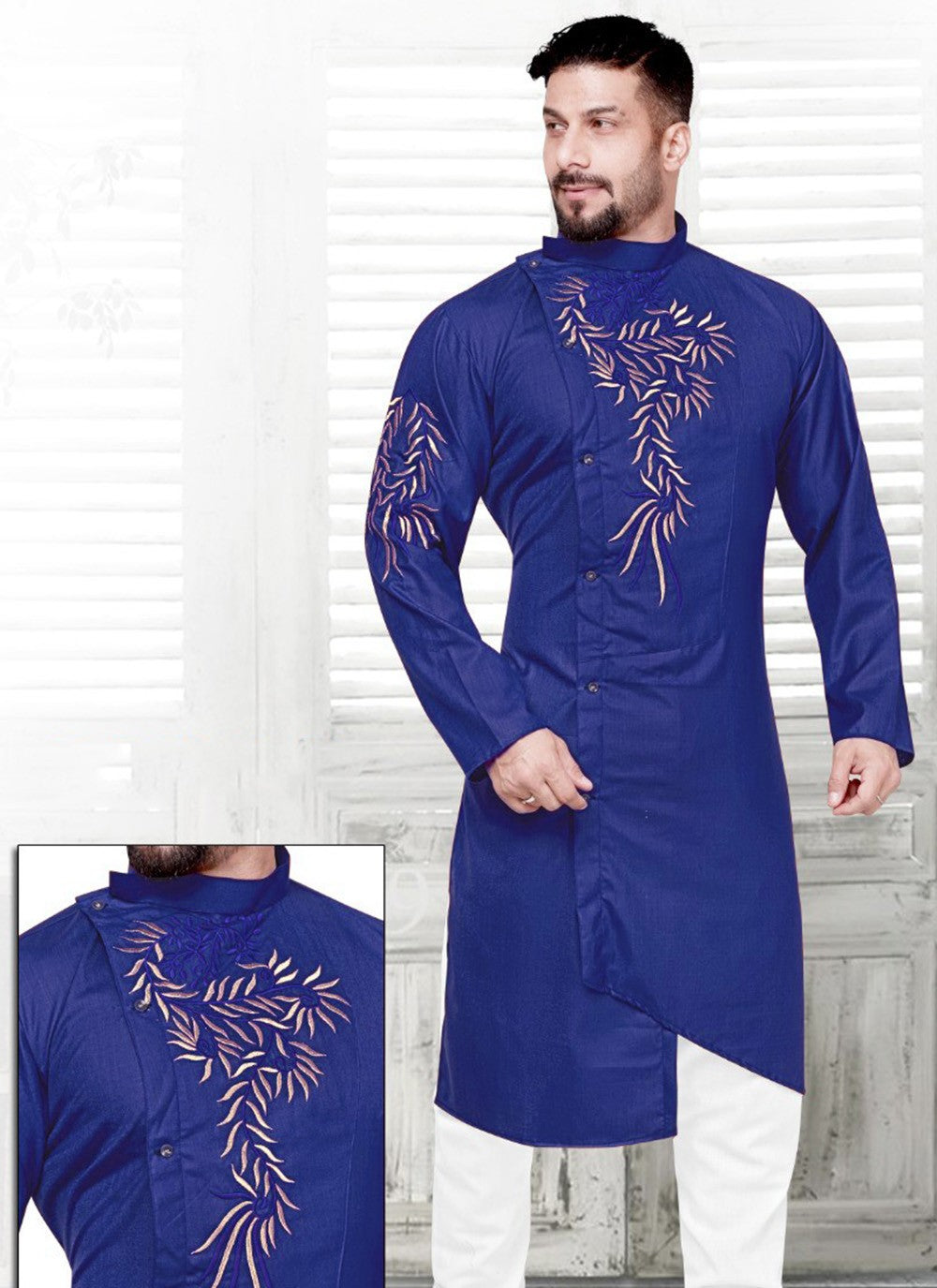 Resham Cotton Blue Kurta - M2260