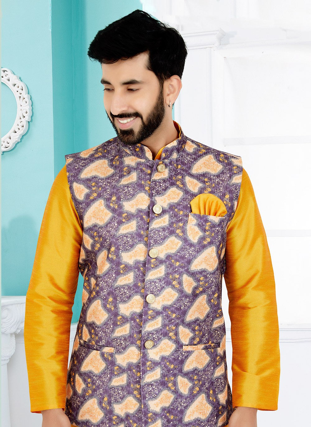 Digital Print Cotton Purple Nehru Jackets - M7395