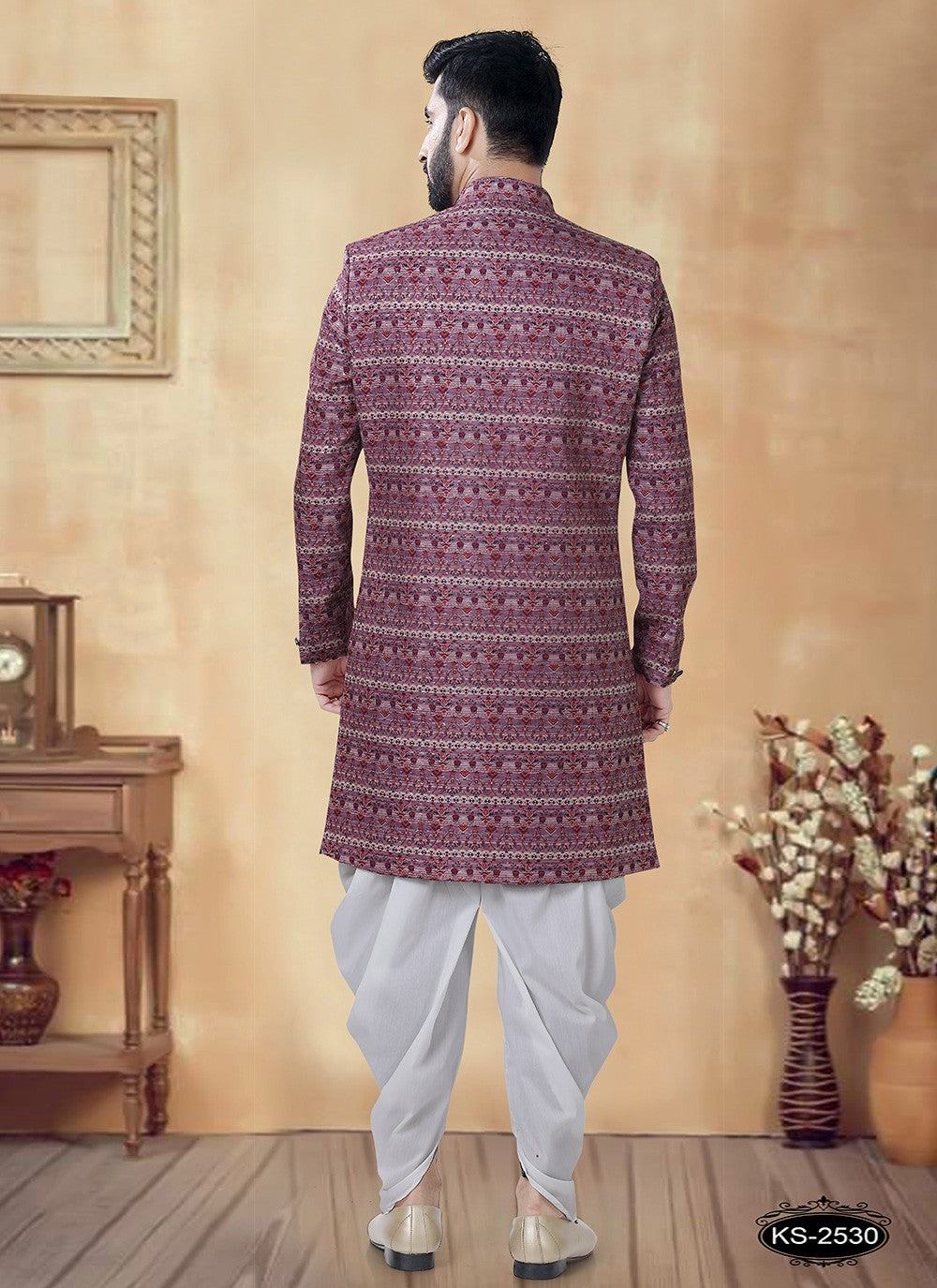 Embroidered Cotton Purple Sherwani - M8525