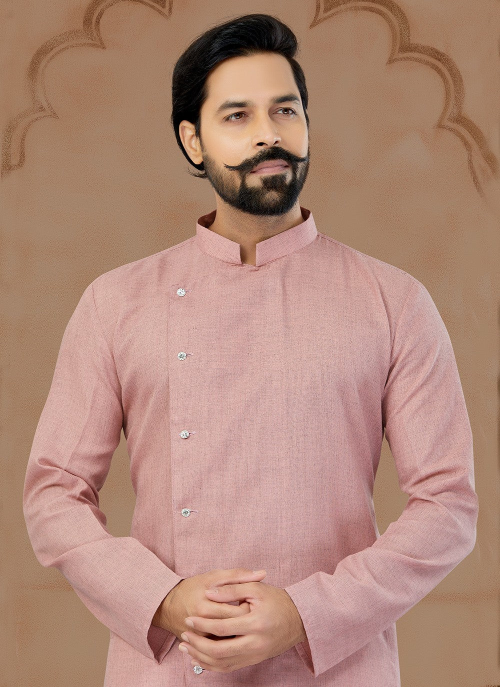 Fancy Work Cotton , Linen Peach Kurta - M5770