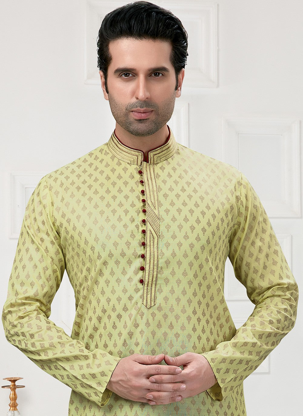 Printed Cotton Green Kurta Pyjama - M3154