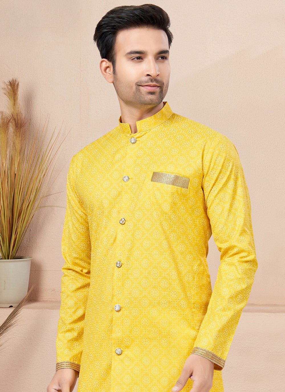 Lace Cotton Yellow Indo Western - M6220