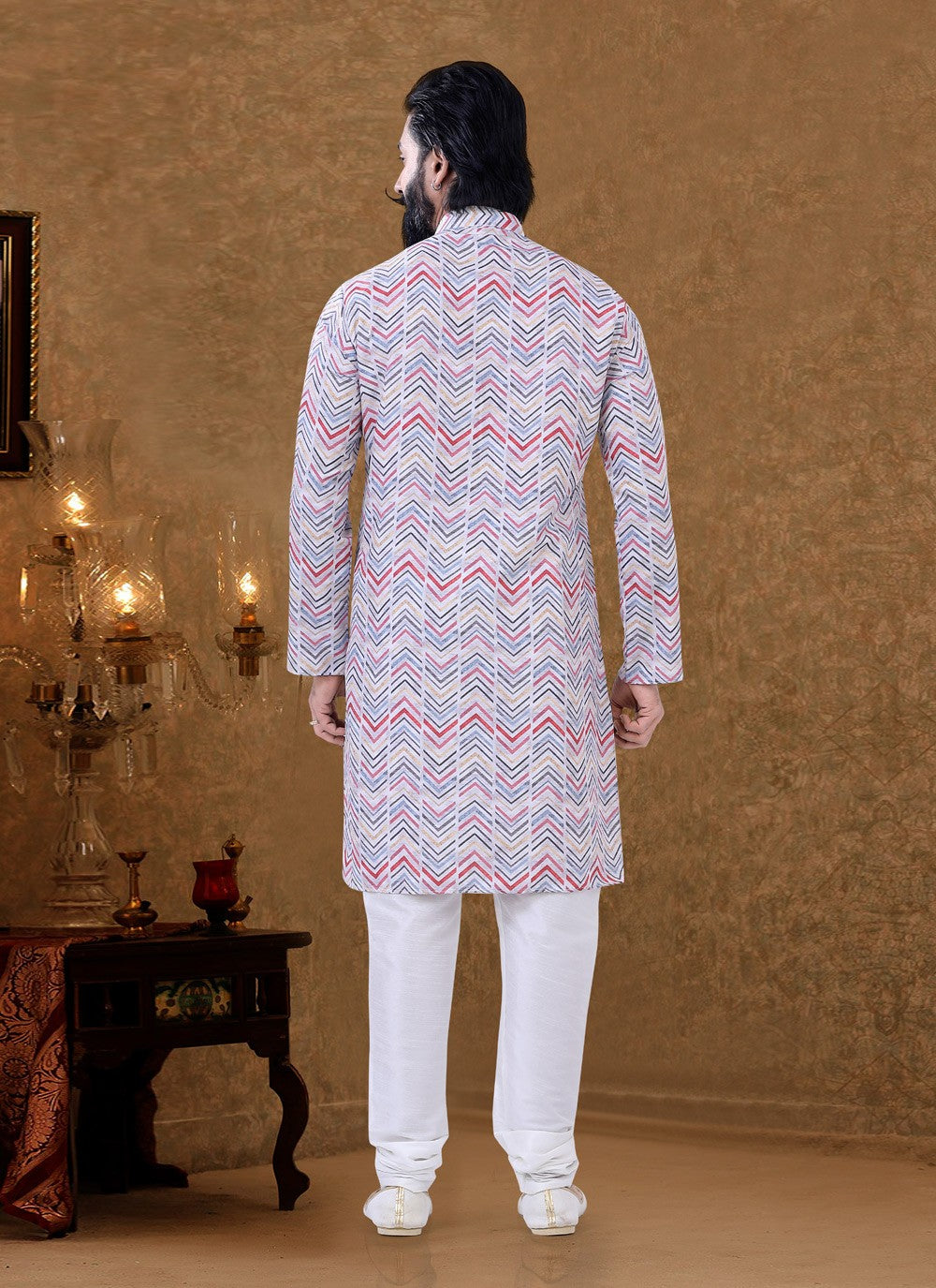 Digital Print Cotton Multi Colour Kurta Pyjama - M3965