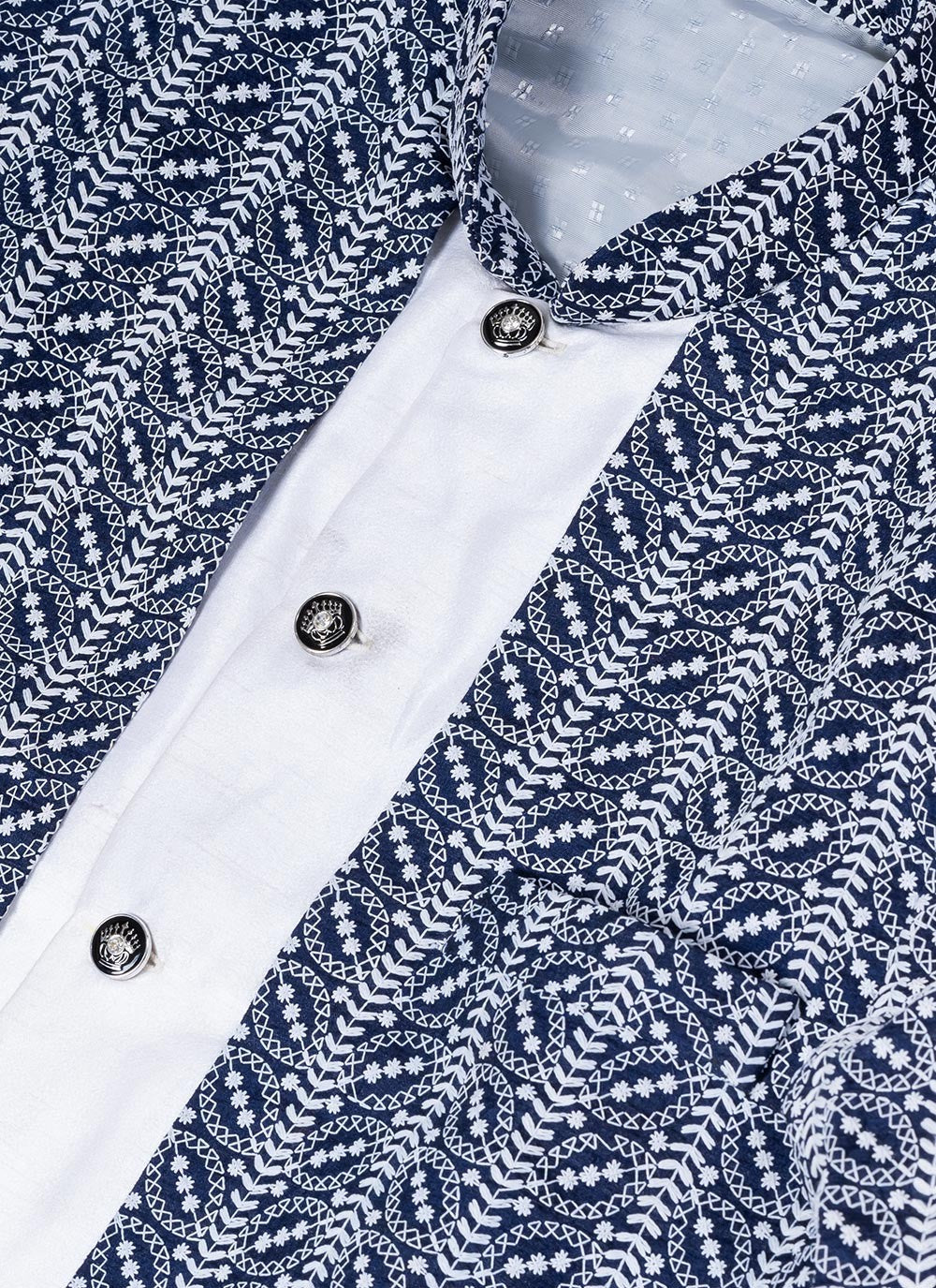 Embroidered Banarasi Silk, Cotton Navy Blue, White Indo Western - M7041
