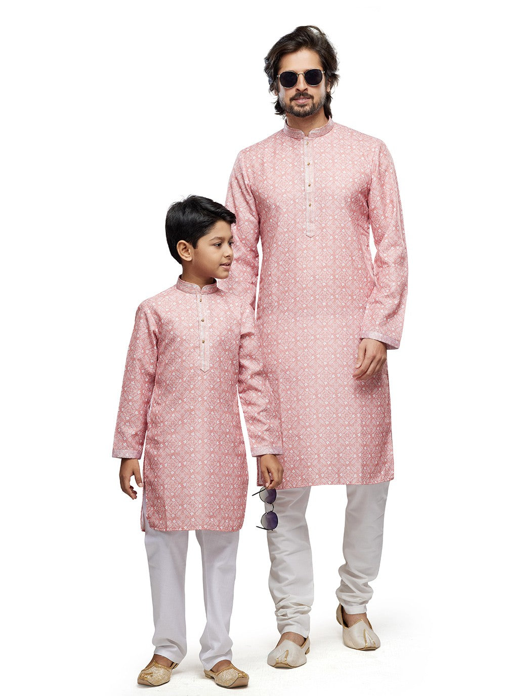 Digital Print Cotton Pink Men's & Kids Combo - M6810