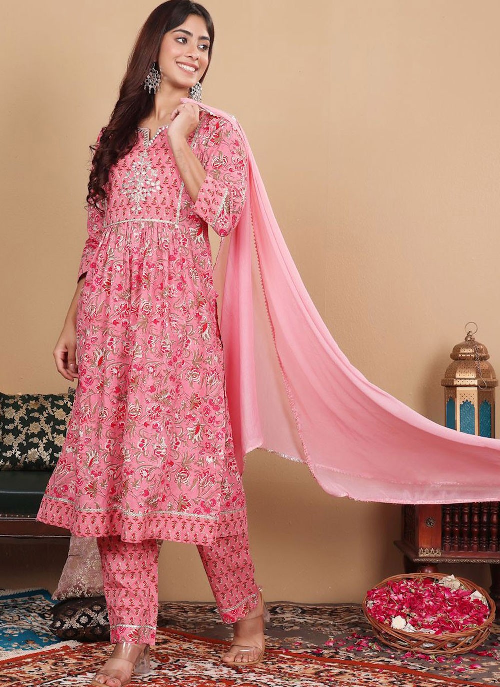 Salwar Suit Floral Printed Pink Cotton T5538