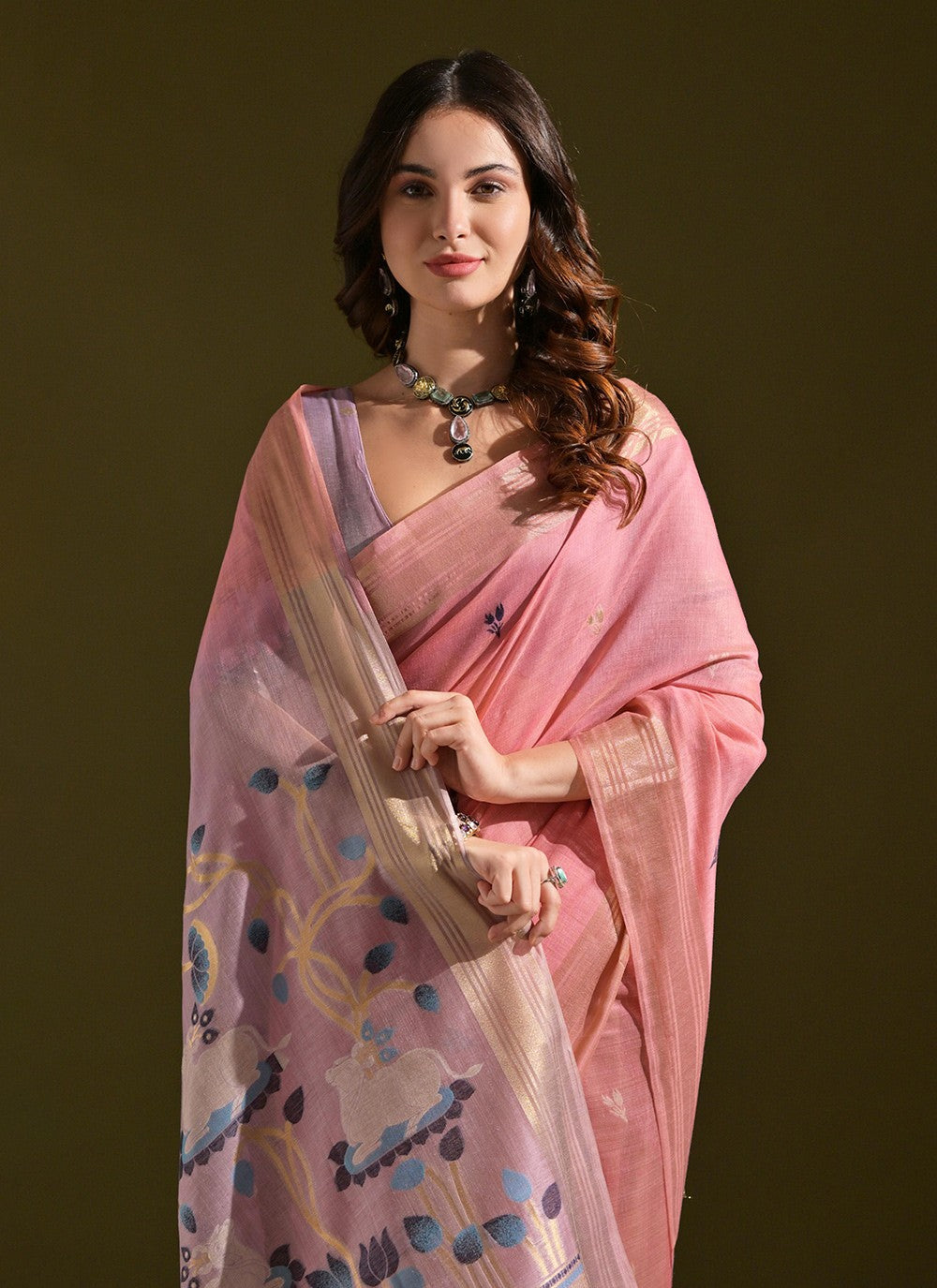 Contemporary Woven Pink Cotton Saree S13332