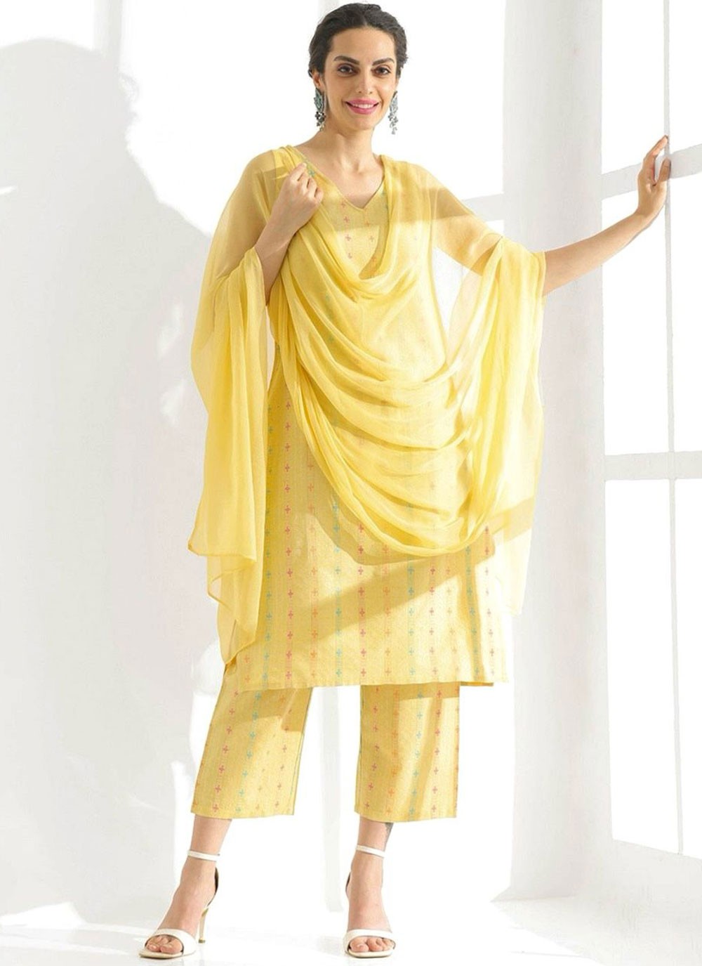 Printed Cotton Yellow Salwar Suit T6592