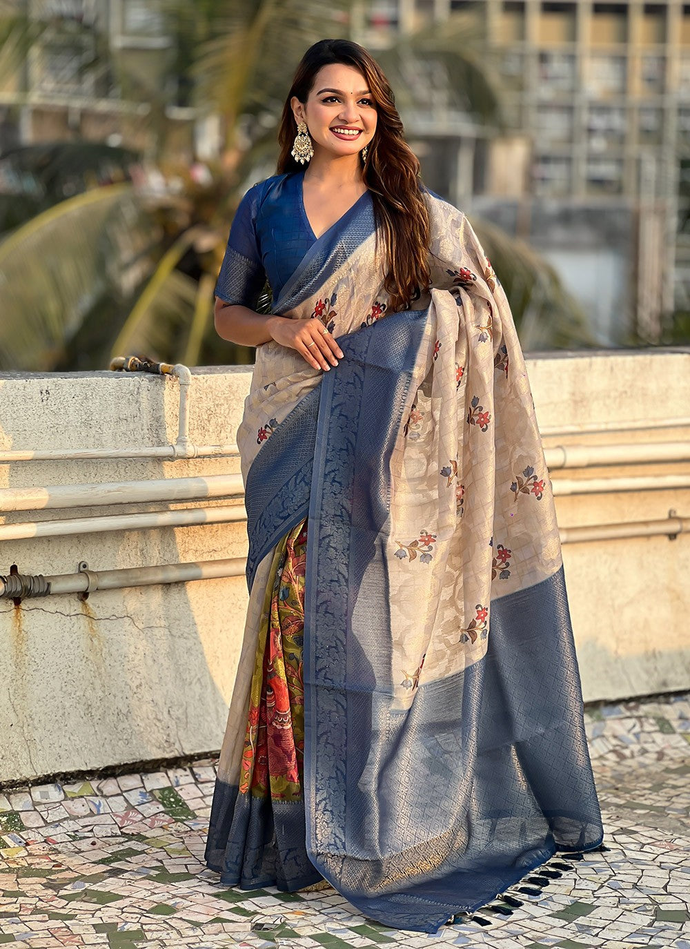 Printed Cotton Blue Saree S14212