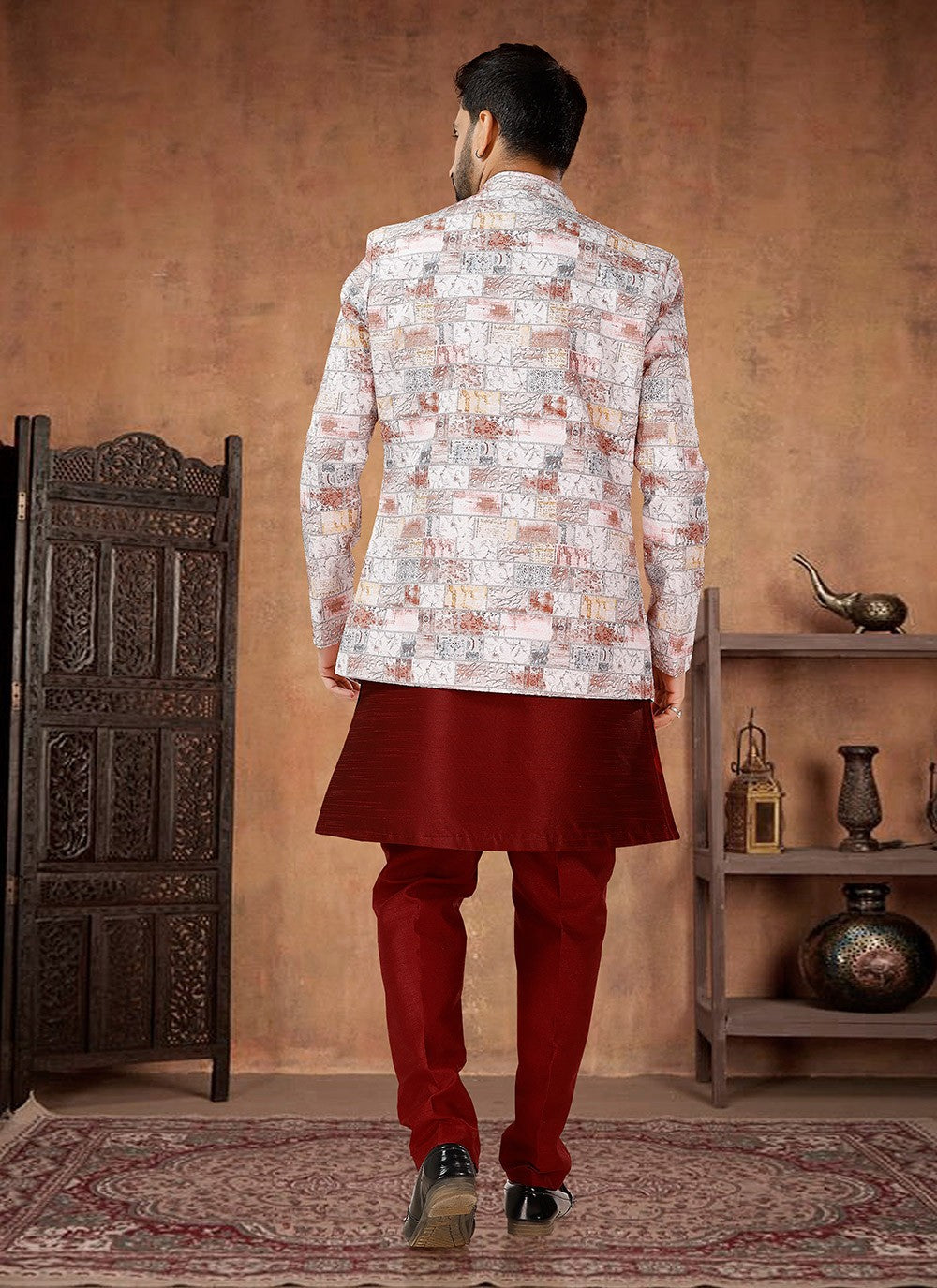 Fancy Work Cotton , Silk Maroon Indo Western - M7026