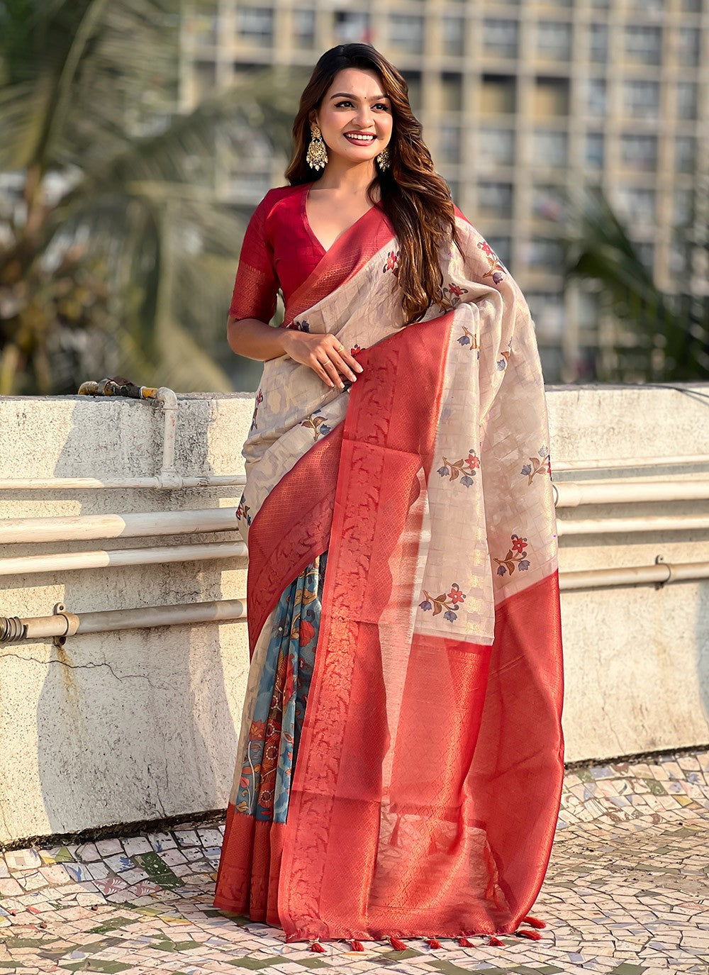 Printed Cotton Maroon Saree S14210