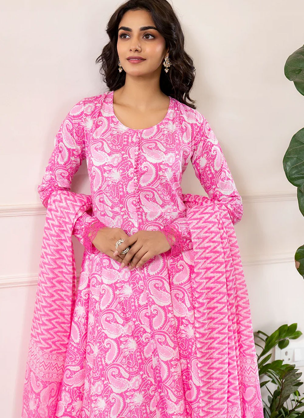 Salwar Suit Paisley Printed Pink Cotton T5734