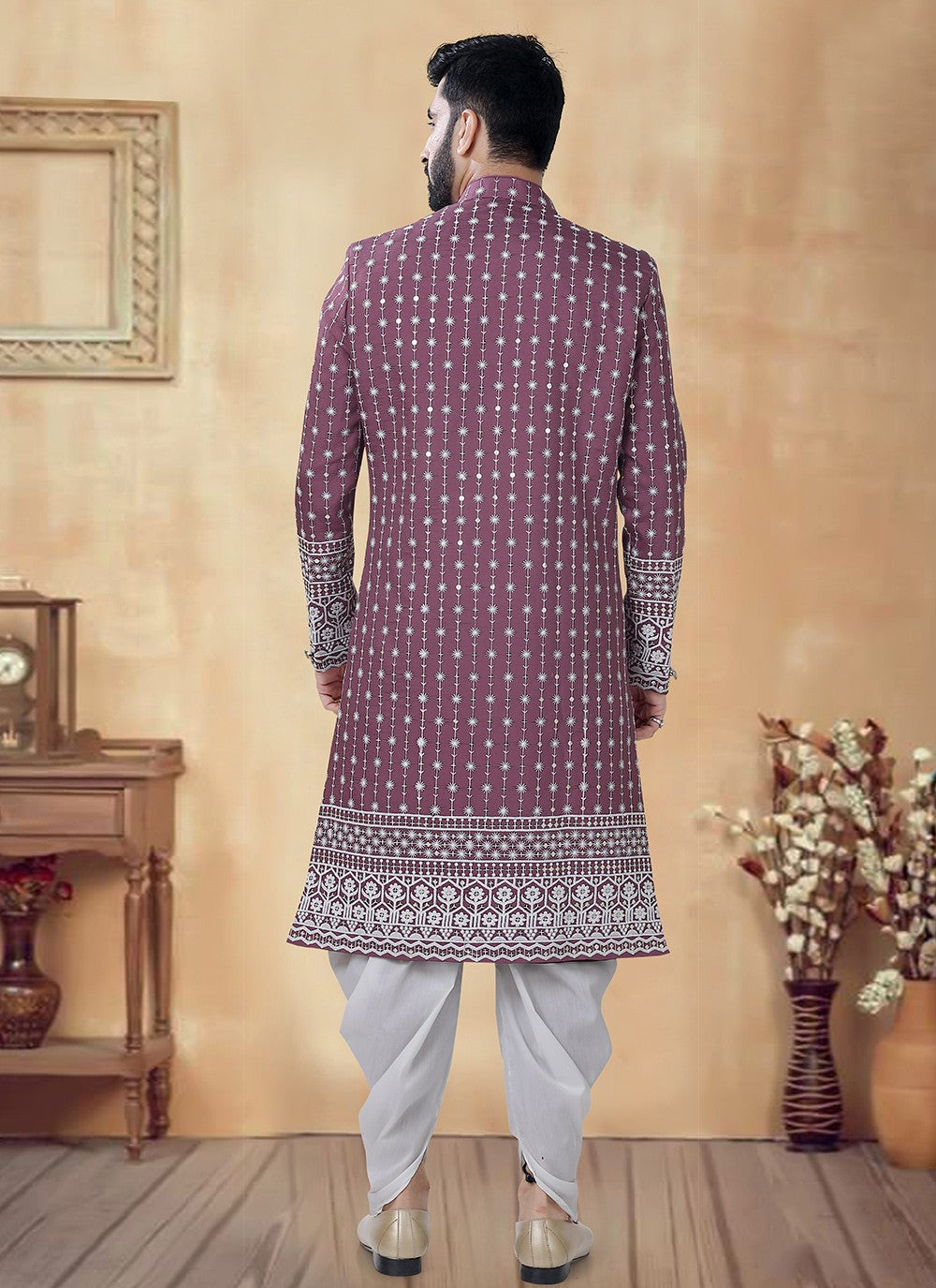 Embroidered Cotton Pink Sherwani - M8528
