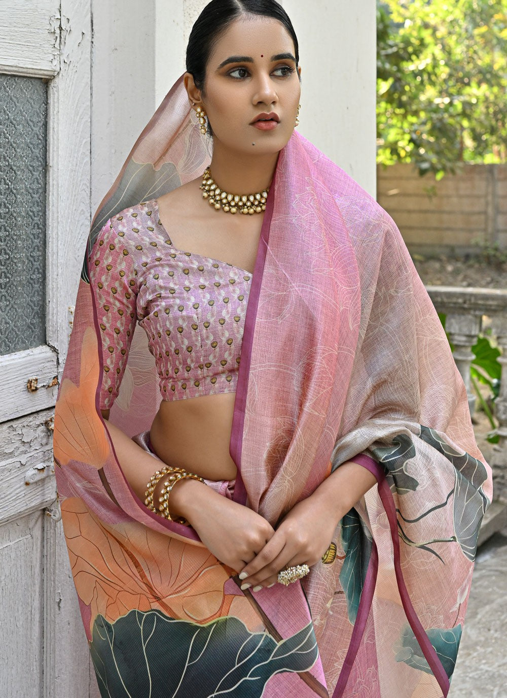 Classic Floral Printed Cotton Silk Saree - S6495