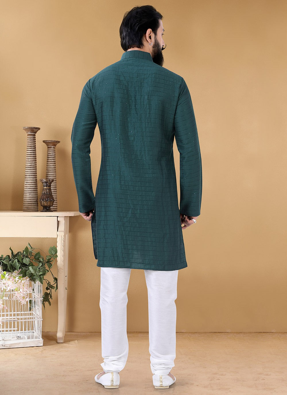 Strips Cotton Teal Kurta Pyjama - M3135